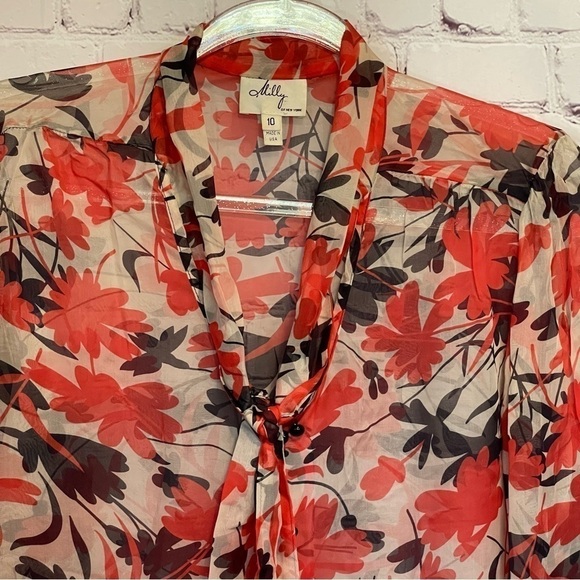 Milly of New York Sheer Silk Floral Blouse size 10 - Picture 15 of 16